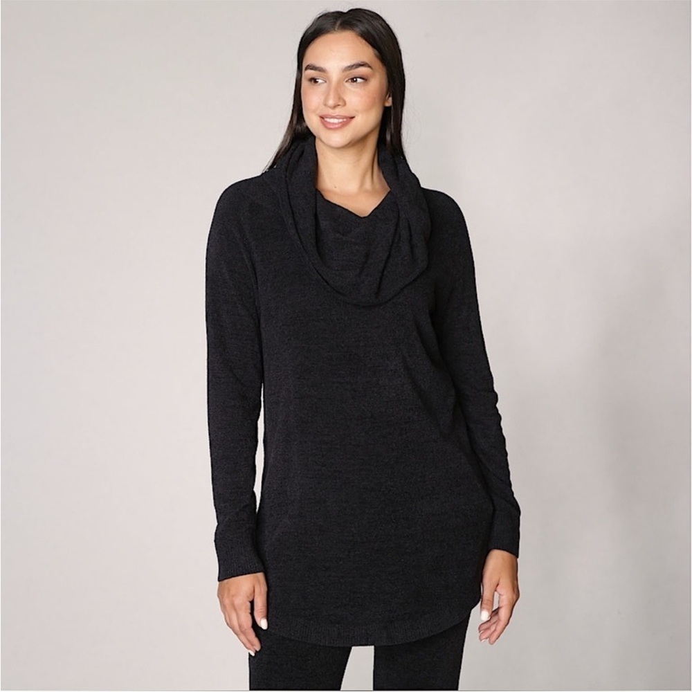 Barefoot Dreams CozyChic Ultra Lite Coastal Cowl Neck Tunic in Black